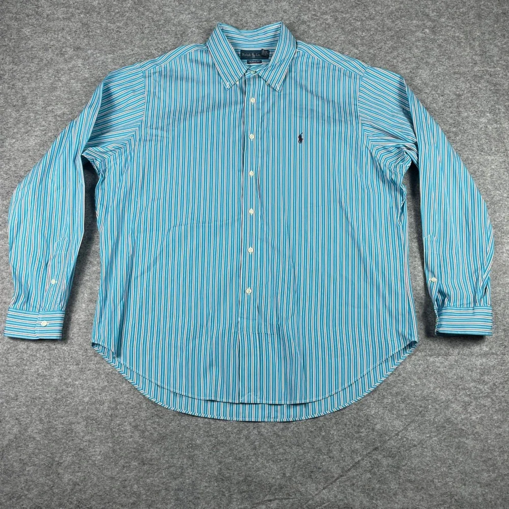 Ralph Lauren Shirt Mens XXL Teal Stripe Classic Fit Long Sleeve Preppy 90s